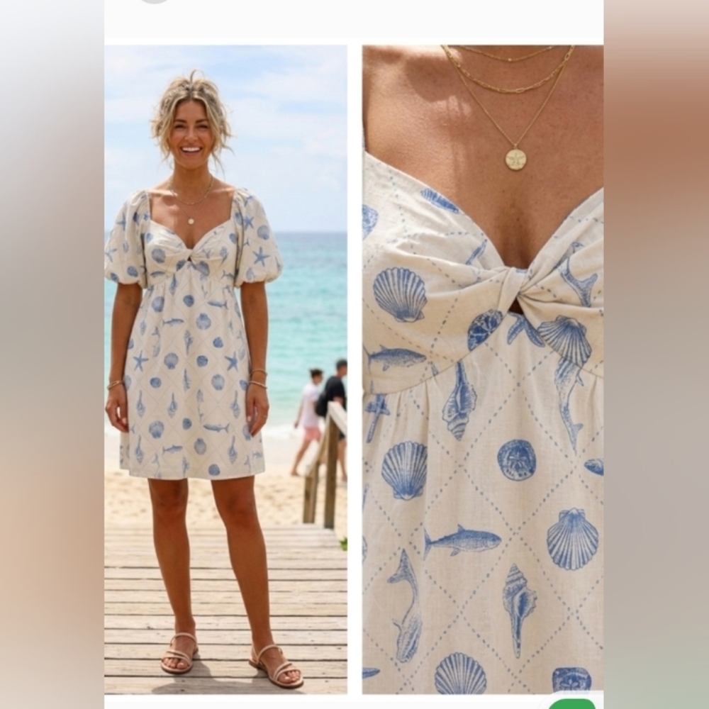 Retro Cottage Medium Whimsical Coastal Novelty Artisy Beach Weekend Dress New